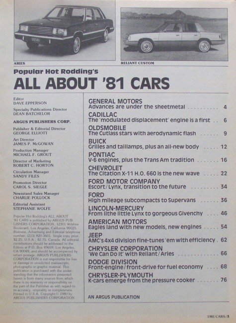 Popular Hot Rodding's All About 1981 Cars TOC