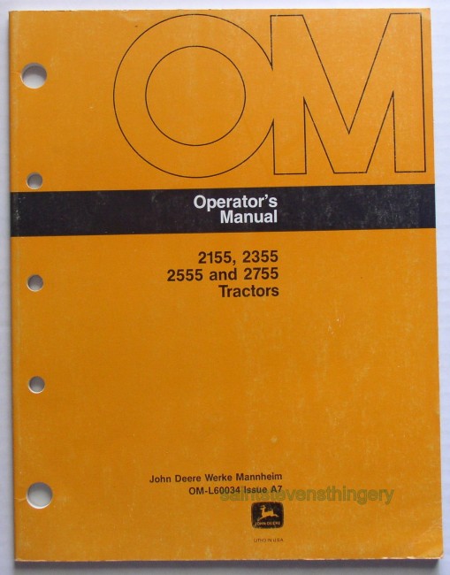 Deere Operator's Manual 2155 2355 2555 2755