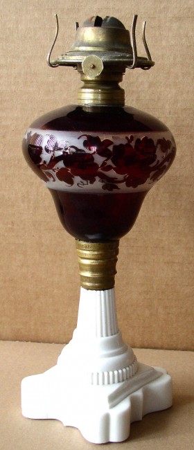 Etched Cranberry Lamp 1