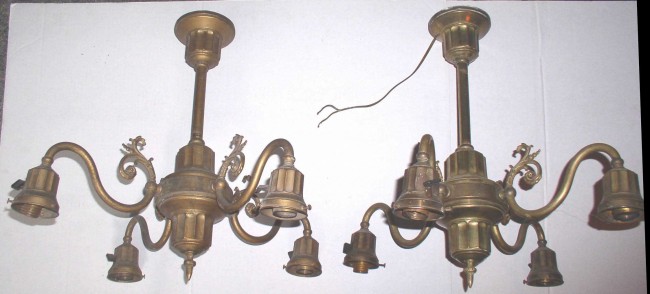 Pair Antique Brass Ceiling Light Fixtures Chandelier 2