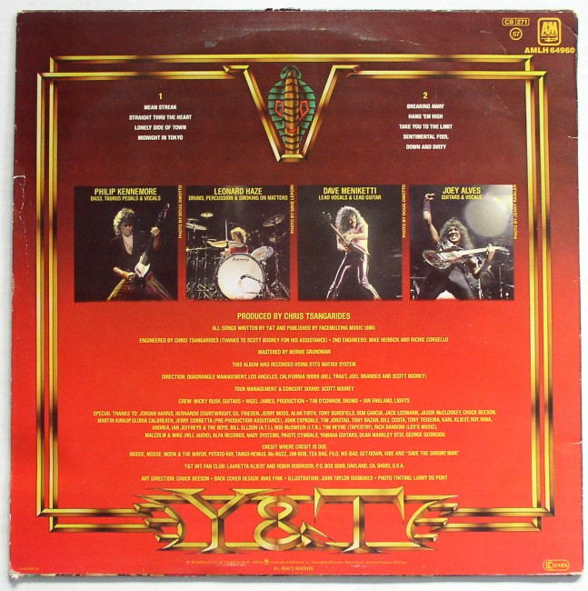 Y&T / Mean Streak (Holland) LP back