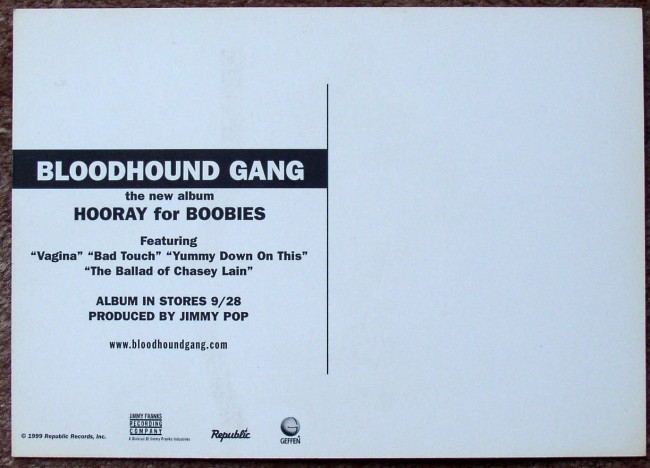 Bloodhound Gang / Hooray For Boobies postcard back