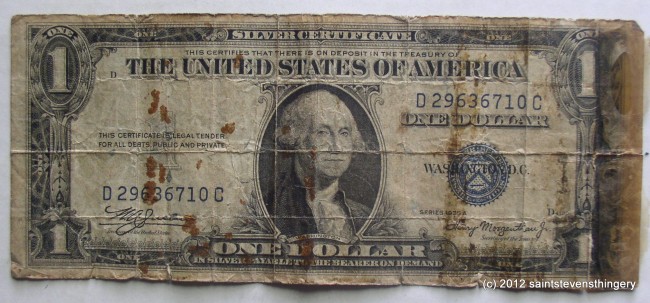 WWII era short snorter 1935A series $1.00 silver certificate in 