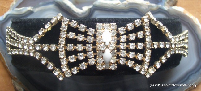 Milk Glass & Rhinestone Bracelet 1