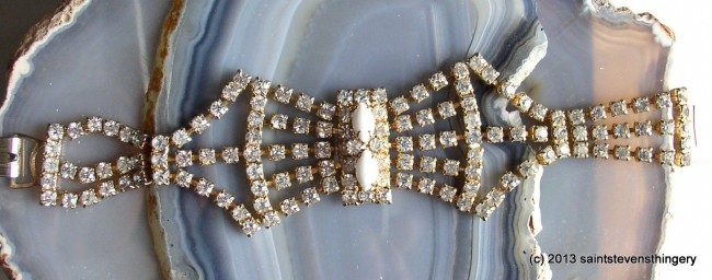 Milk Glass & Rhinestone Bracelet 5