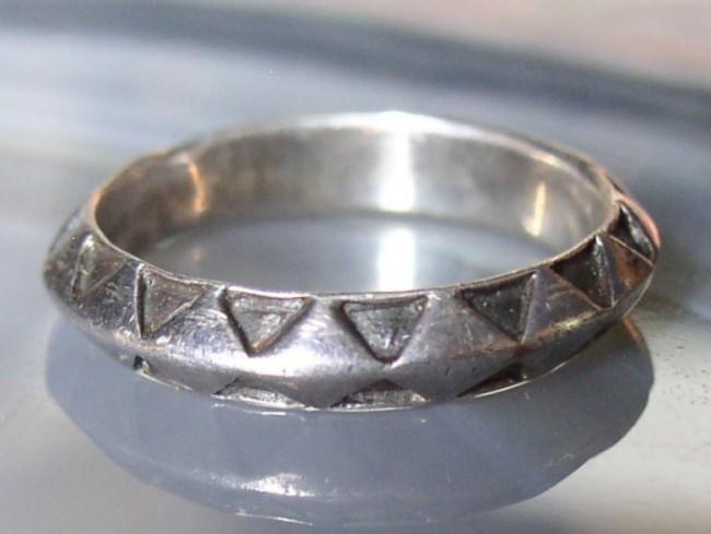 Sterling Ring 7.5 Band Geometric Tribal Design