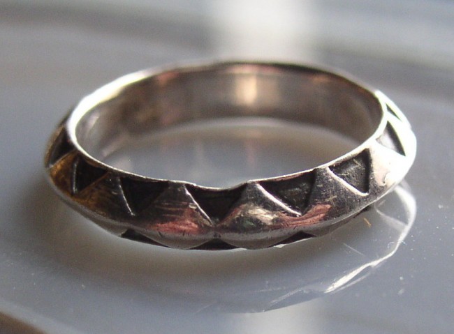 Sterling Ring 7.5 Band Geometric Tribal Design 2