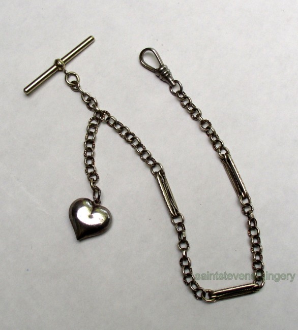 Silver Link Chain Puffy Heart Fob 1