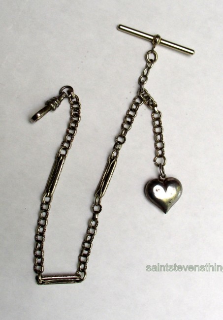 Silver Link Chain Puffy Heart Fob 2