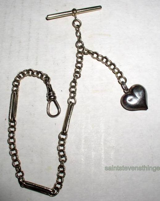 Silver Link Chain Puffy Heart Fob 4