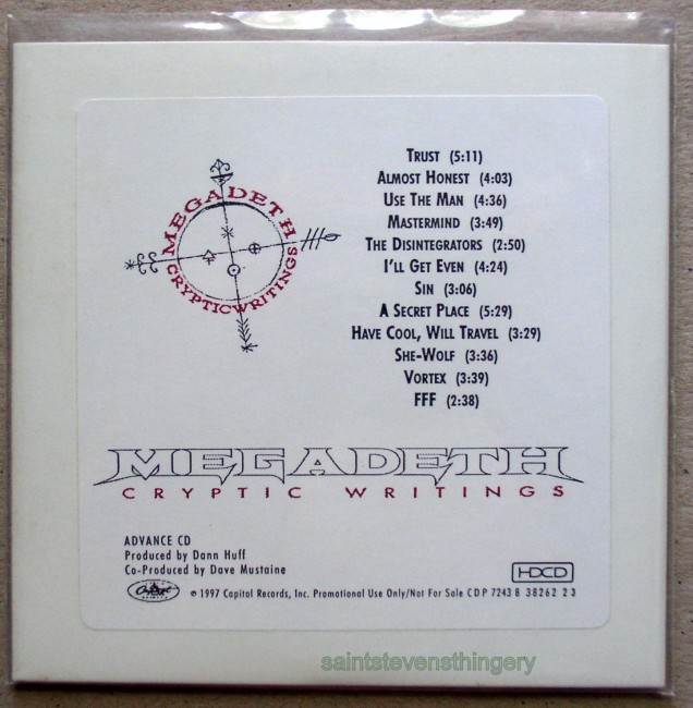 Megadeth Cryptic Writings Advance CD 1997