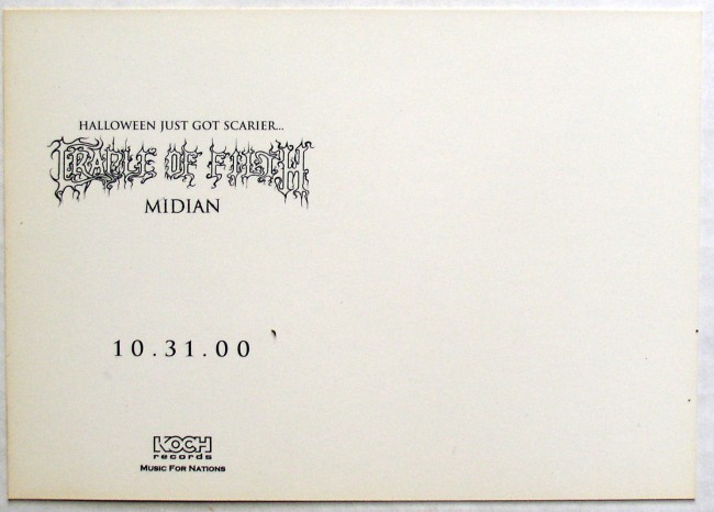 Cradle Of Filth / Midian promo postcard back