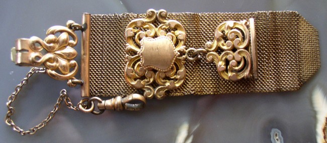 Antique Gold Filled Mesh Pocket Watch Fob Chain 1