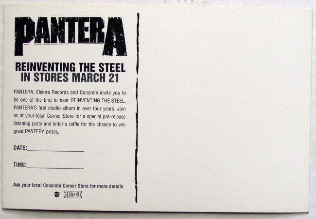 Pantera / Reinventing The Steel promo postcard back