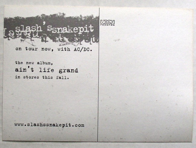 Slash's Snakepit / Ain't Life Grand promo postcard back