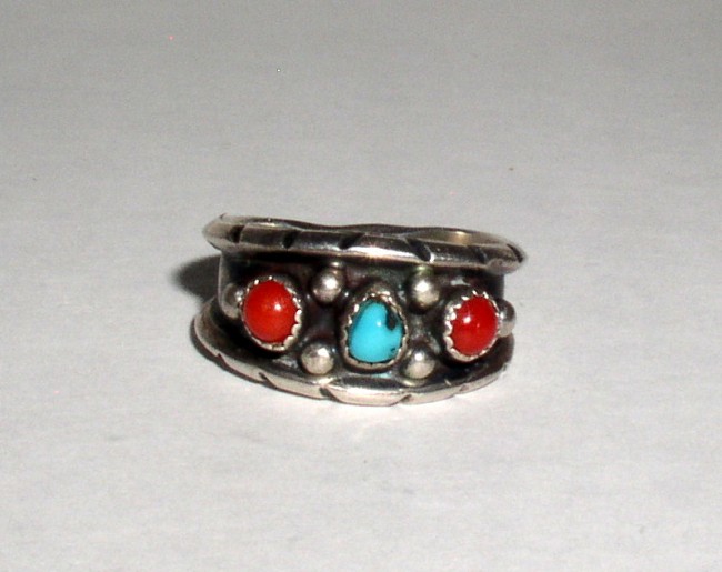 Sterling Turquoise Coral Ring 2