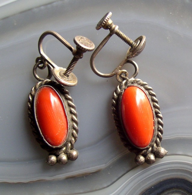 Silver Red Coral Earrings 1