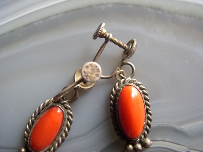 Silver Red Coral Earrings 2