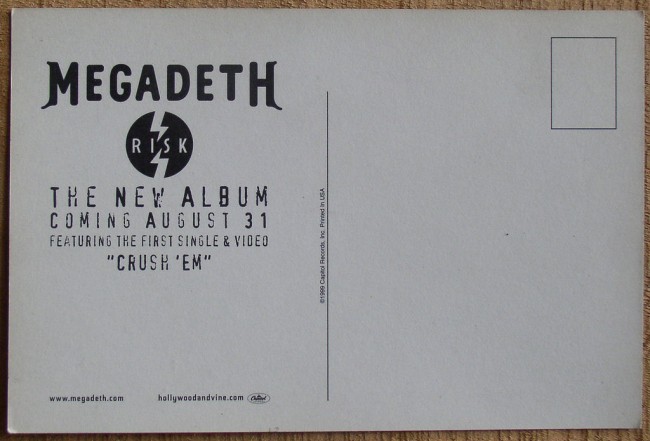 Megadeth Risk promo postcard back