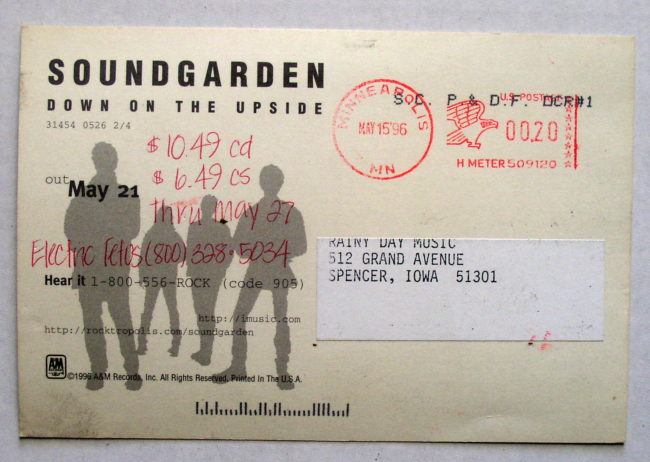 Soundgarden / Down On The Upside Postcard 2